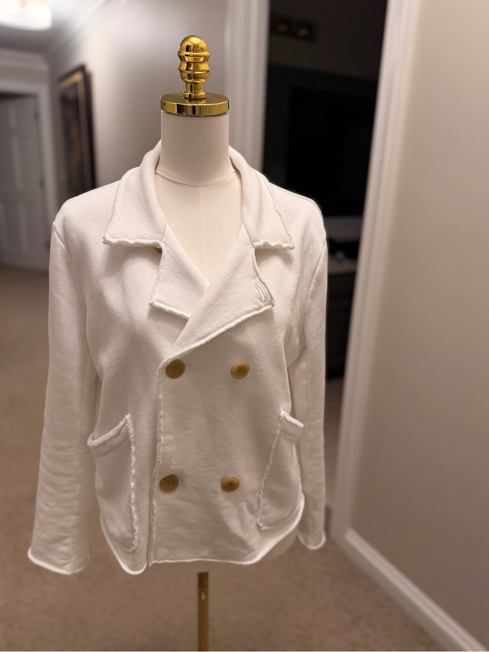 Frank & Eileen White Double-Breasted Peacoat with Gold Buttons